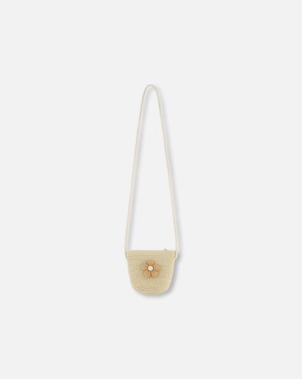 Flower Straw Purse Beige
