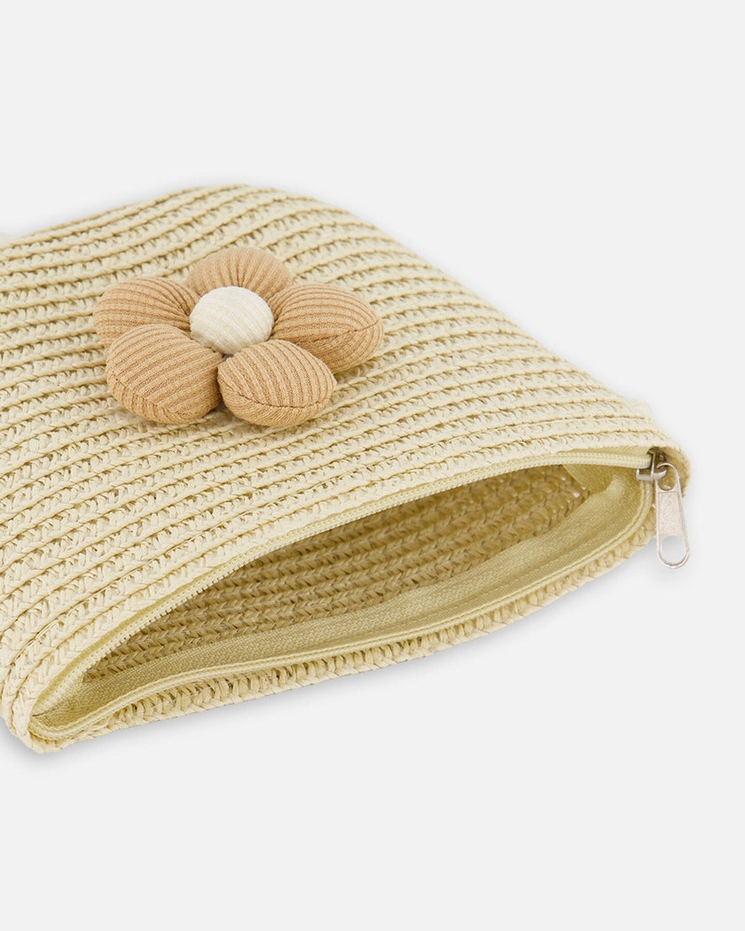 Flower Straw Purse Beige