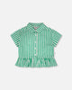 Short Sleeve Striped Button Down Shirt Green