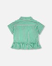 Short Sleeve Striped Button Down Shirt Green