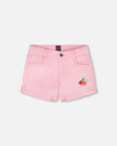 Pink Denim Shorts With Embroidery