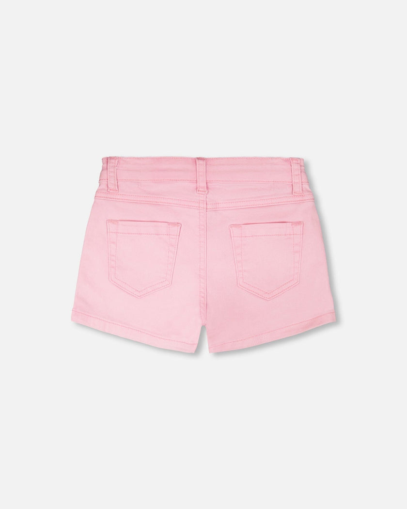 Pink Denim Shorts With Embroidery