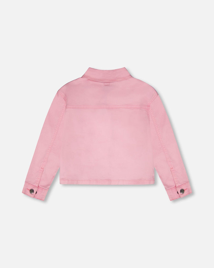 Pink Denim Jacket With Embroidered Patches