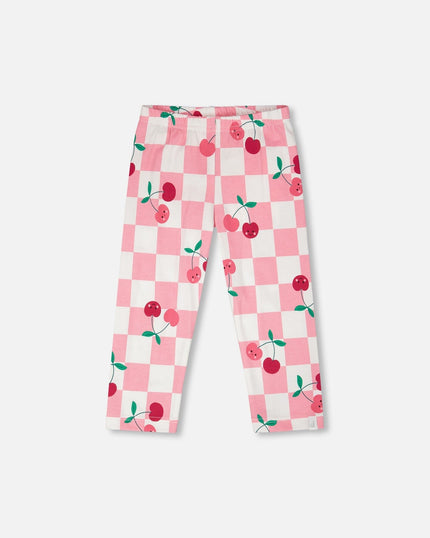 Organic Cotton Jersey Capri Pink Printed Cherries