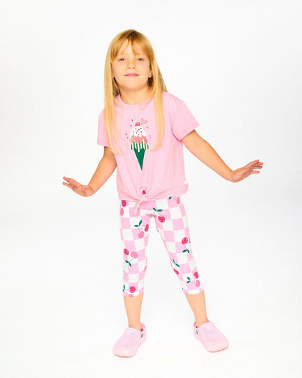Organic Cotton Jersey Capri Pink Printed Cherries