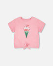 Organic Cotton Jersey T-Shirt With Tie At Waist Pink