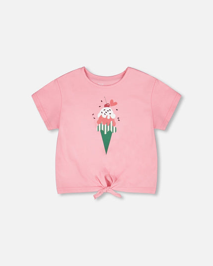 Organic Cotton Jersey T-Shirt With Tie At Waist Pink