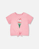 Organic Cotton Jersey T-Shirt With Tie At Waist Pink