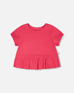 Rib Crop T-Shirt With Frill Pink