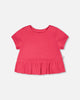 Rib Crop T-Shirt With Frill Pink