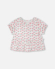 Rib Crop T-Shirt With Frill White Printed Cheeries