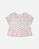 Rib Crop T-Shirt With Frill White Printed Cheeries
