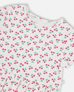 Rib Crop T-Shirt With Frill White Printed Cheeries
