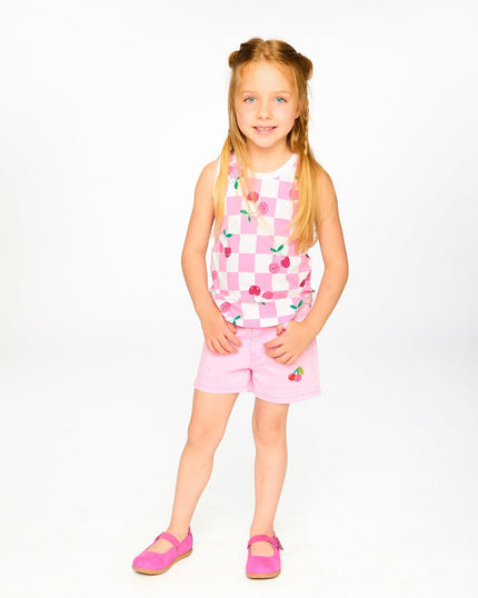 Organic Cotton Jersey Tank Top Pink Printed Cherries