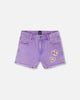 Mauve Denim Shorts With Embroidery