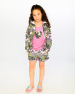 Zip Front French Terry Hoodie Black Printed Multicolor