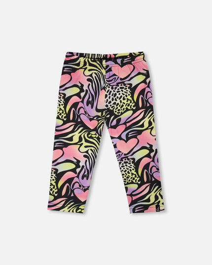 Organic Cotton Jersey Capri Black Printed Multicolor