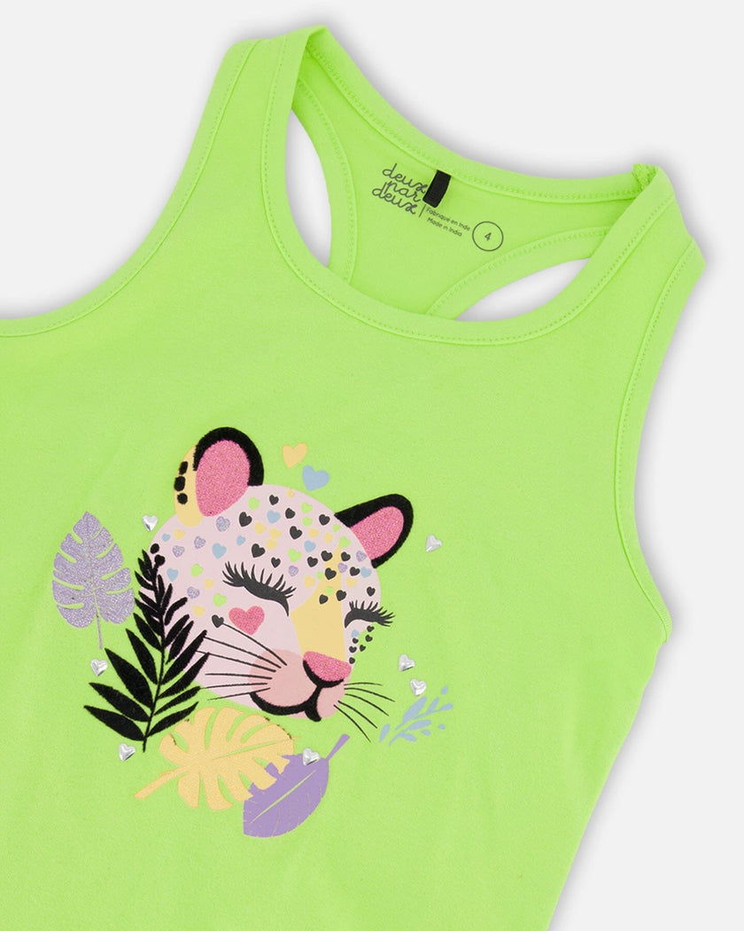 Organic Cotton Jersey Tank Top Lime Green With Screen Print
