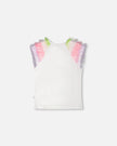 Organic Cotton Jersey T-Shirt White With Multicolor Mesh Sleeves