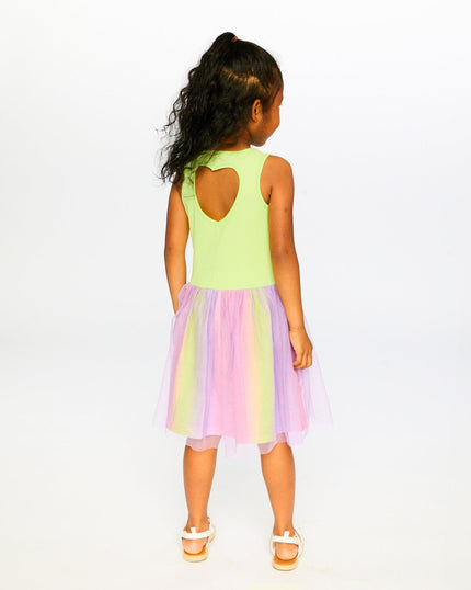 Sleeveless Bi-Material Dress Lime Green