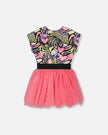 Bi-Material Dress Black Printed Multicolor