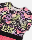 Bi-Material Dress Black Printed Multicolor