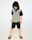 Hooded Terry T-Shirt With Shorts Set Black And White Stripes