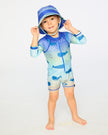 Baby And Toddlers One-Piece Long Sleeve Rashguard Blue Whale Print
