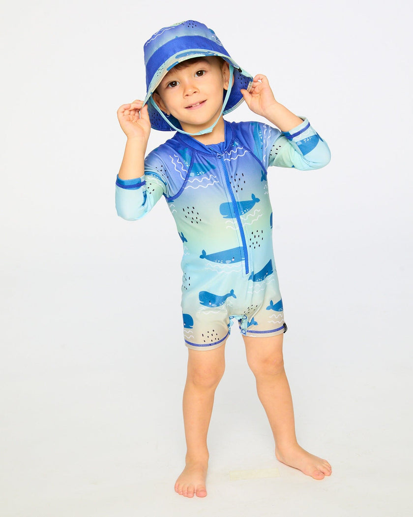 Baby And Toddlers One-Piece Long Sleeve Rashguard Blue Whale Print