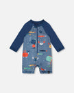 Baby And Toddler One-Piece Long Sleeve Rashguard Blue Printed Marine Animals