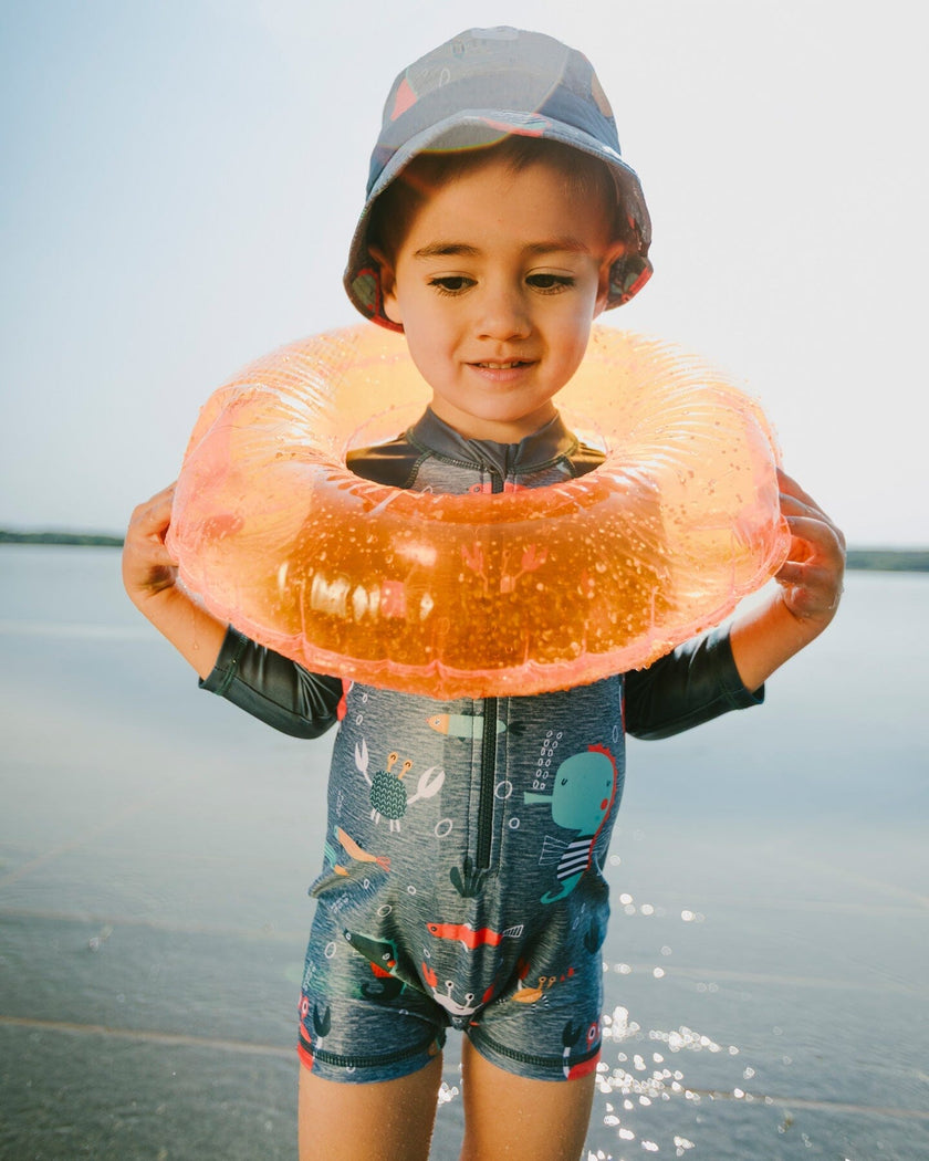 Baby And Toddler One-Piece Long Sleeve Rashguard Blue Printed Marine Animals