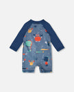 Baby And Toddler One-Piece Long Sleeve Rashguard Blue Printed Marine Animals