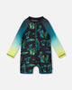 One-Piece Long Sleeve Rashguard Black Surf Print