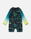 One-Piece Long Sleeve Rashguard Black Surf Print