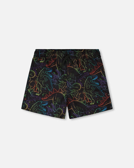 Swim Trunks Black Dinosaur Print