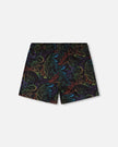 Swim Trunks Black Dinosaur Print