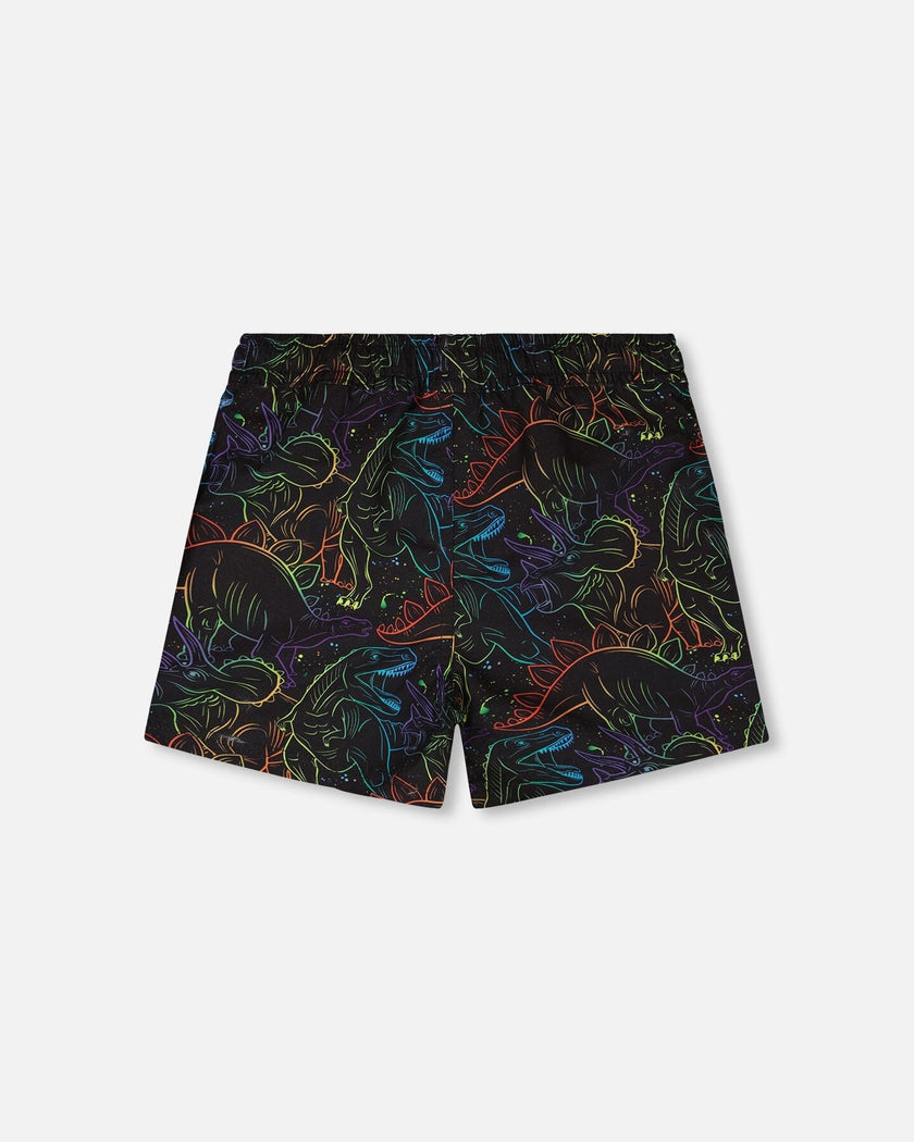Swim Trunks Black Dinosaur Print