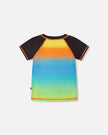 Short Sleeve Rashguard Orange Blue And Green Gradient
