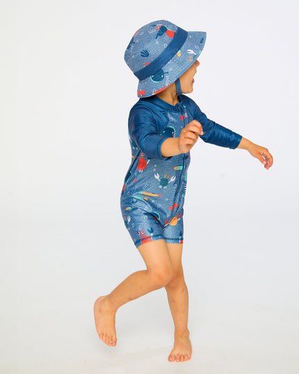 Recycled Polyester Beach Hat Blue Marine Animal Print