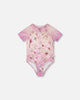 One-Piece Swimsuit Purple Flower Print