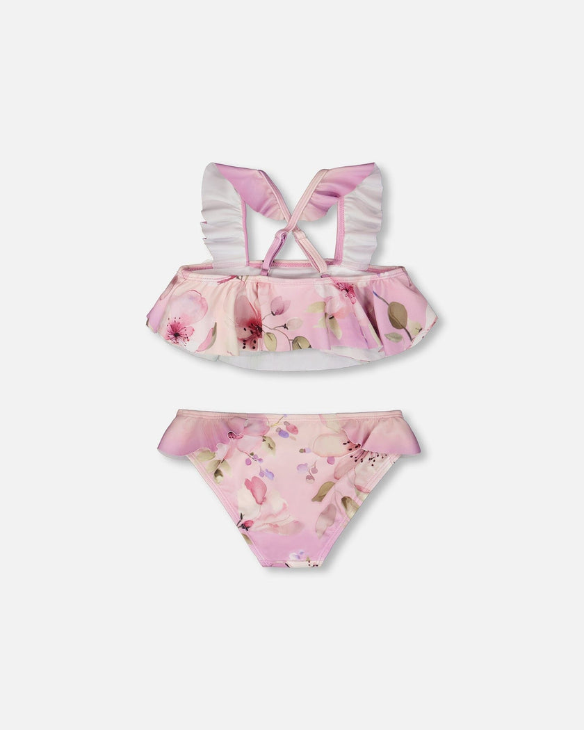 Two-Piece Swimsuit Purple Flower Print