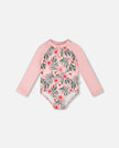 One-Piece Long Sleeve Rashguard Pink Hibiscus Print