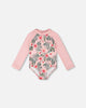 One-Piece Long Sleeve Rashguard Pink Hibiscus Print