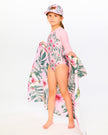 One-Piece Long Sleeve Rashguard Pink Hibiscus Print