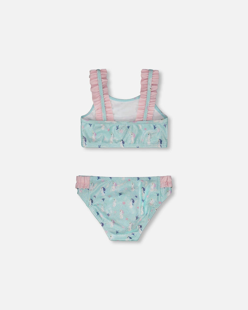 Two-Piece Swimsuit Blue Seahorse Print