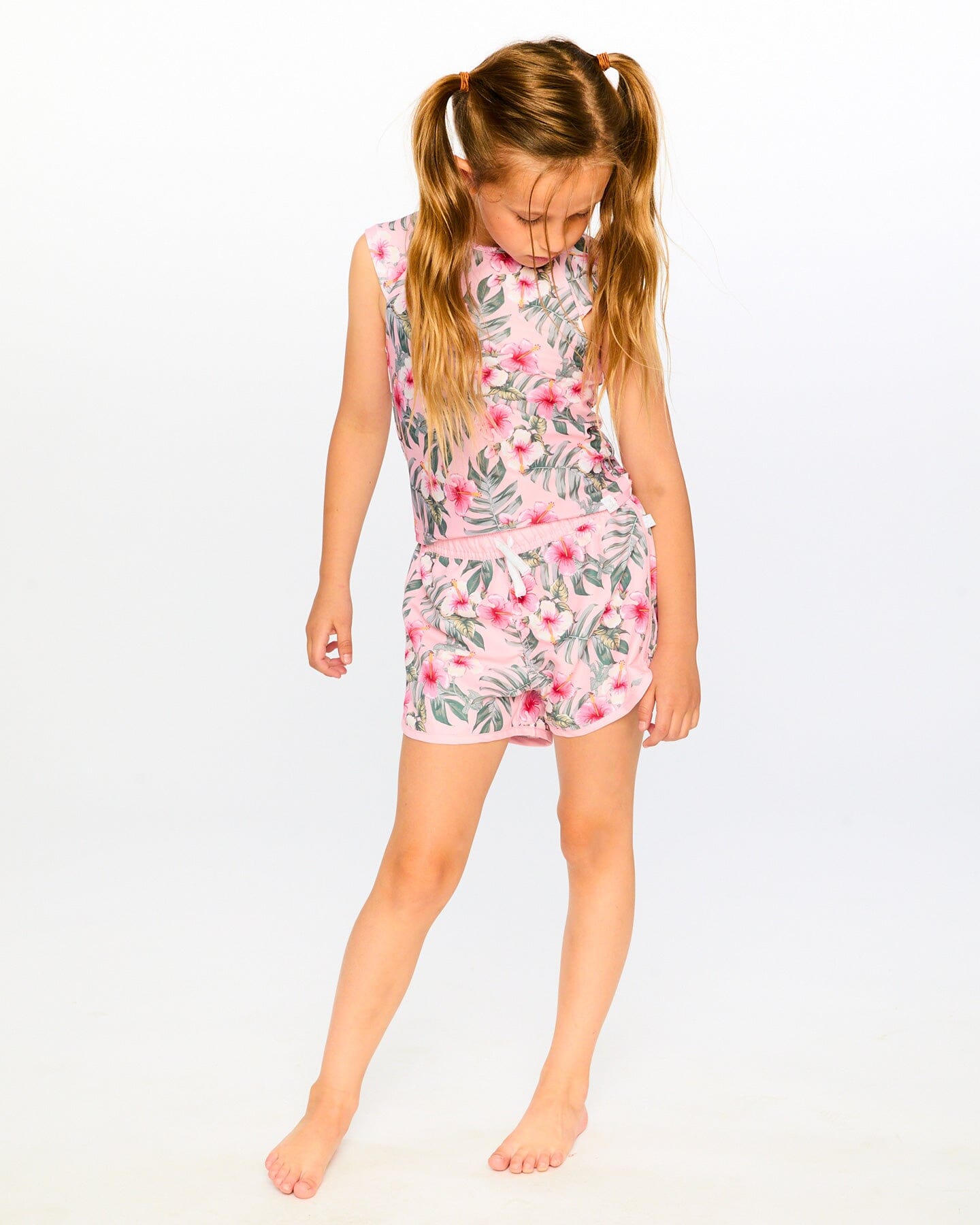 Swim Shorts Pink Hibiscus Print