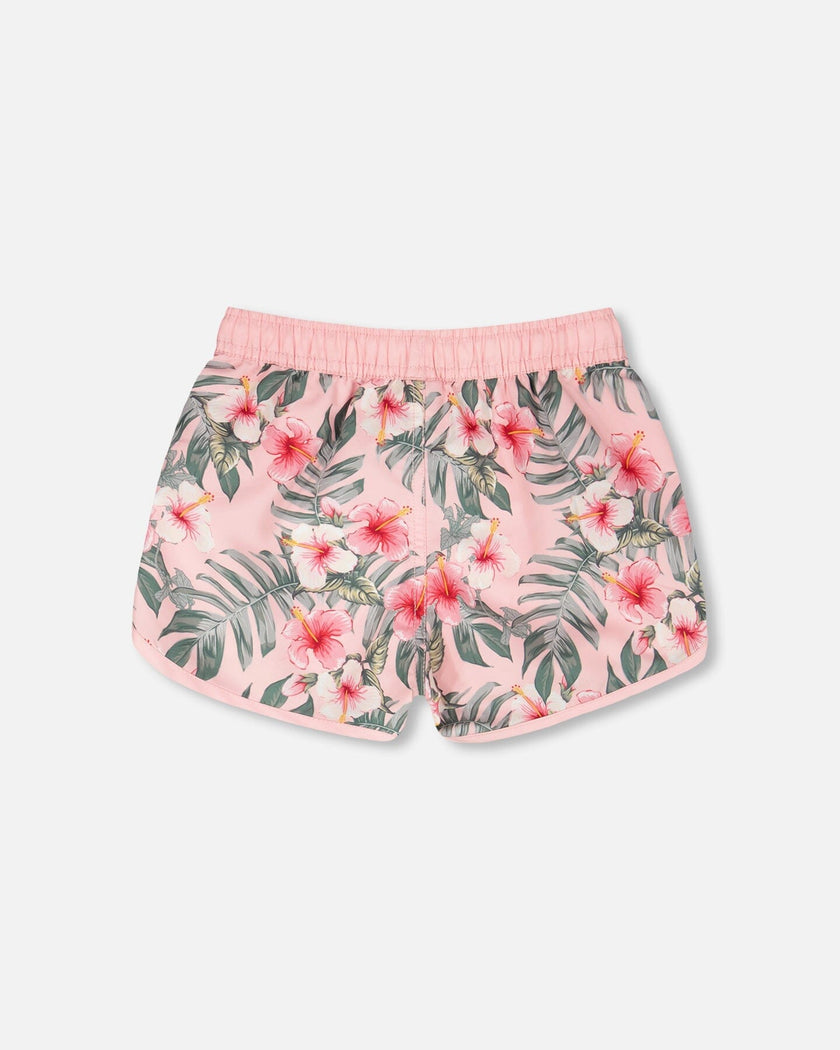 Swim Shorts Pink Hibiscus Print