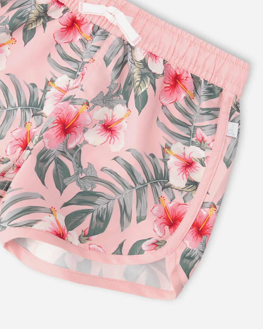 Swim Shorts Pink Hibiscus Print