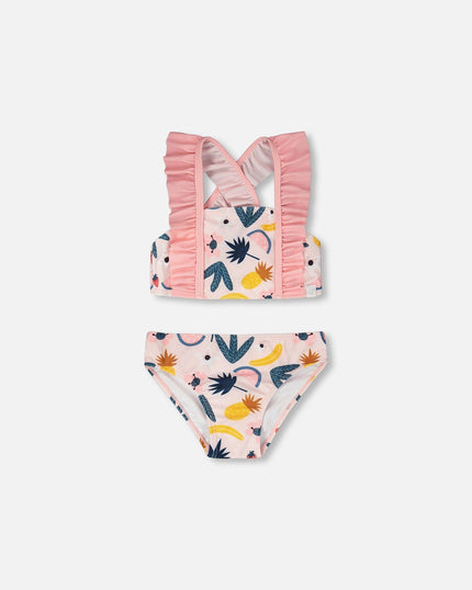 Two-Piece Swimsuit Pink Printed Fruits