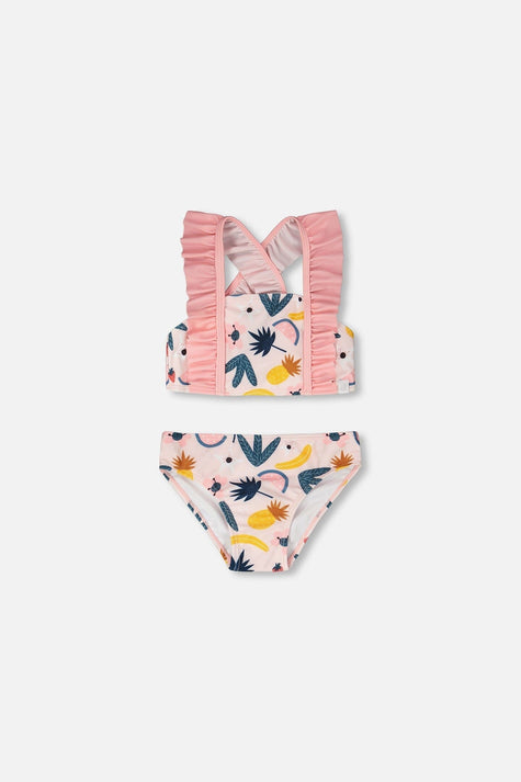 Two-Piece Swimsuit Pink Printed Fruits